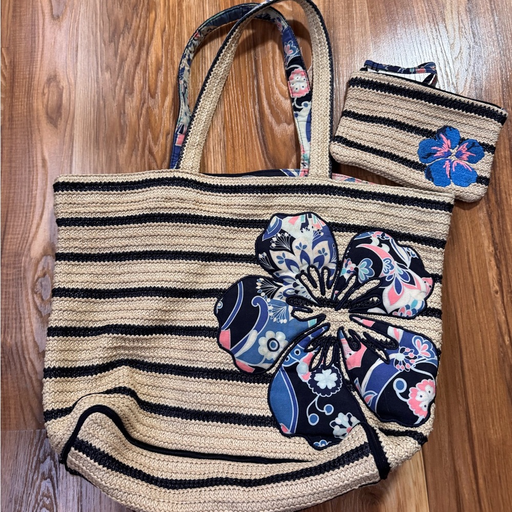 Vera Bradley Lotus Flower Swirl Beach Bag and Wristlet